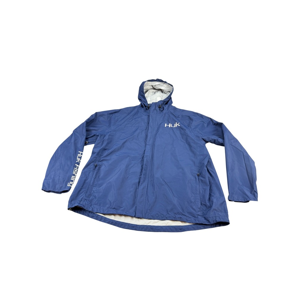 Huk Performance Fishing Rain Jacket Mens XXXL Blue Packable Hooded Shell